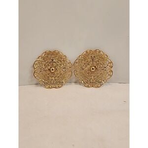 Vintage Large Floral Scalloped Filigree Sarah Coventry Clip On Earrings 2.5"